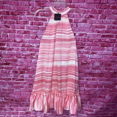 Vestido Trina Turk Rosa Y Blanco Barbiecore Halter Volantes Dobladillo Talla L Nuevo con Etiquetas Foto 1 de 4