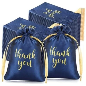 100 piezas bolsas de regalo de satén de agradecimiento joyería con cordón 5 x 7 pulgadas azul marino - Imagen 1 de 7