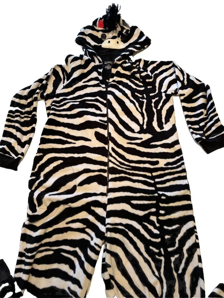 Пижама Nick & Nora зебра цельная флисовая лаунж мягкая на молнии СРЕДНЯЯ - Изображение 1 из 4