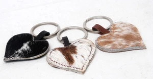 Juego de 3 Llaveros 100% Natural Piel de Vaca Forma de Corazón Cuero Pelo en Llavero 38 - Imagen 1 de 2