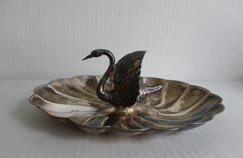 Vintage Pasgorcy  Spanish Silver (.915) Swan on Scalloped Dish Marked Madrid Cover