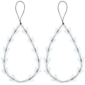 2 Pcs Mobile Phone Chain Girl Wrist Strap Lanyard Beaded Charm Silver - Zdjęcie 1 z 11