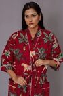 Handmade Long RED Safari Dress Kimono Sleepwear, Nightwear Gown Woman's Robes US