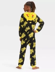 Pokemon Pikachu One Piece Pajama Outfit Youth XS (4/5) Black Hooded - Picture 1 of 4