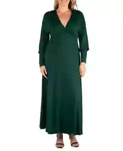 24seven Comfort Apparel Plus Size Bishop Sleeves Maxi Dress Women's 2X Green L/S - Picture 1 of 12