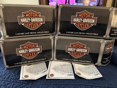 Harley Davidson (4) Motorcycles 1:18 Diecast Metal Collectibles  MINT In Boxes - Image 1 of 4