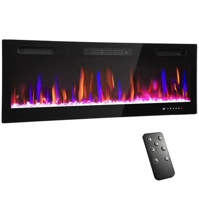 HOMCOM 50" Wall Electric Fireplace, Slim Electric Fire, 1800W, Black - Image 1 of 4