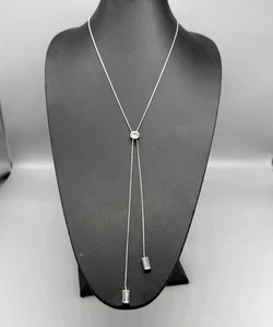 Collar Lariat tono plata WHBM detalles cristal transparente - Imagen 1 de 6