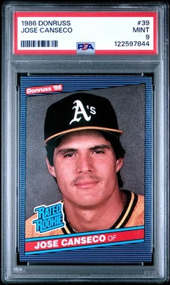 1986 DONRUSS #39 JOSE CANSECO RC RATED ROOKIE ATHLETICS PSA 9 - Imagem 1 de 2