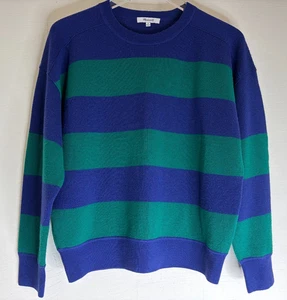 Madewell Womens Sz Medium Striped 100% Wool Crew Neck Sweater Blue Green - Picture 1 of 8