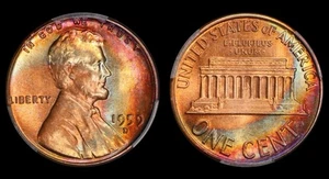🌈1959-D PCGS MS65 RB LINCOLN CENT RAINBOW CRECENT TONE #0732 🌈 - Picture 1 of 6