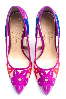 Jessica Simpson JP Perie Vivid Orchid Floral Mesh Pointed Stiletto Pumps Size 8 - Image 1 of 4
