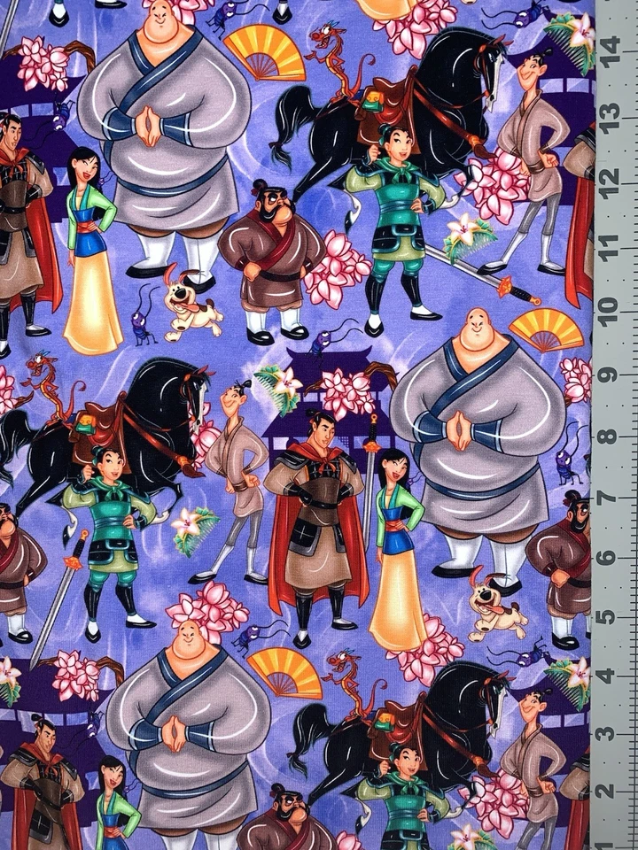 Disney Mulan, Mushu, Li Shang Custom Fabric Fat Quarter 18”x28” Spandex - Image 1 of 1