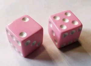 2 Vintage 5/8" Porcelain Game Die Gaming Dice Gambling Piece Pink W/ White Dots - Picture 1 of 6