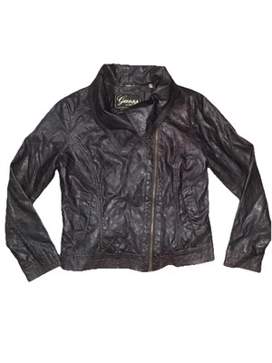 Guess Imitación Cuero Negro Moto Bomber Chaqueta Acolchada XL Cremallera Motociclista Chaqueta Foto 1 de 4