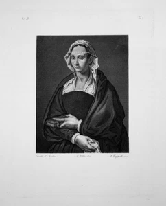 Woman Veil Seated Book Portrait Woman Book Veil Etching Engraving - Picture 1 of 1