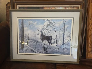 Charles H Denault C.H. Signed Litho Art Print Deer Cabin Hunting Decor - Picture 1 of 6