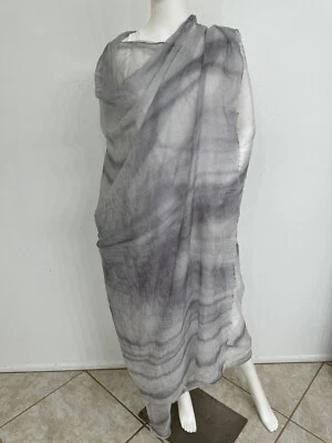 Brunello Cucinelli 100% 纯羊绒披肩围巾蓝色灰色 60 英寸 x 90 英寸 — 第 1/4 张图片