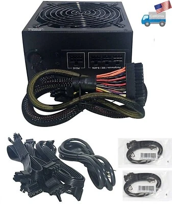 SHARK 1000W Mod Gamer PC PSU for AMD Ryzen 5,7 Motherboard GeForce GTX/RTX PCIe - Image 1 of 4