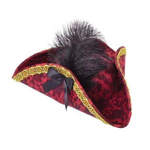 Ladies Red Pirate Feather Bow Tricorn Hat Fancy Dress Costume Accessory Pirates - Bild 1 von 1
