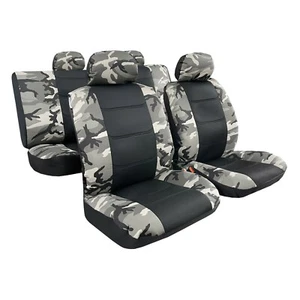Camo Gray Canvas & Black Mesh Car Seat Covers For Ford F-150 XLT 4-Door Full Set - Bild 1 von 6