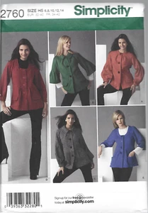 Simplicity Pattern #2760-Misses Jackets with Front & Sleeve Variations -Sz 6-14 - Picture 1 of 1