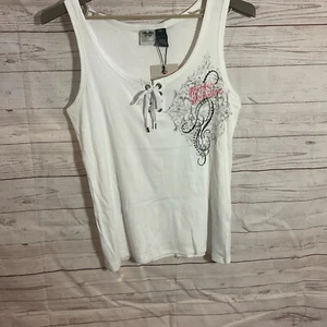 Harley Davidson Embroidered Tank Top Lace Up Front Size XXL Sequin NWT - Picture 1 of 5