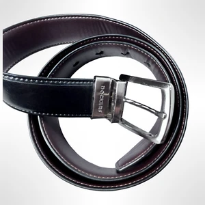 Dockers Belt Men SZ 38-40 Black Brown Leather Faux Silver Hardware - Picture 1 of 7
