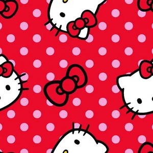 Tessuto cotone rosso a pois rosa dolce BTHY Sanrio Hello Kitty da 1/2 iarda 77631 - Foto 1 di 2