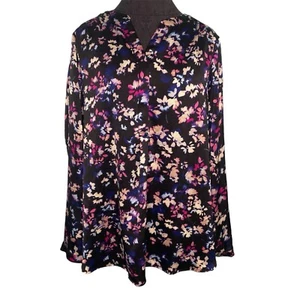 Lane Bryant Blouse Shirt Tunic Top Women Plus Size 20 Black Pink Blue Floral - Picture 1 of 12