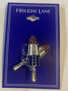 Holiday Lane Brosche silberfarben rot weiß & blau Eis am Stiel Anstecknadel Modeschmuck - Bild 1 von 4