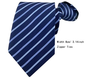 New Classic Striped Blue 100% Silk Adjustable Zipper Pre-tied Men's Necktie Tie - Picture 1 of 2
