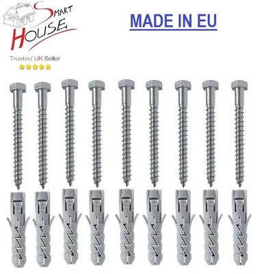 SMART HOUSE GB HEXAGONAL HEAD WOOD COACH SCREWS BOLTS ZINC PLATED + NYLON RAWL PLUG ALL LENGTH