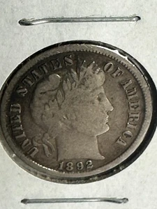 1892 Barber 90%Silver Dime APPEARS VF GRADE YOURSELF FIRST YEAR MINTED IN SERIES - Picture 1 of 16