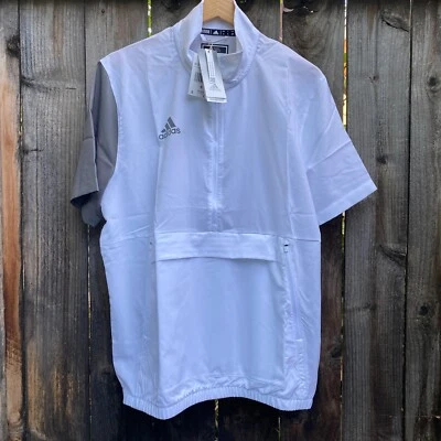 Adidas Mens Golf Windbreaker Shirt Top Short Sleeve Pullover Stadium White