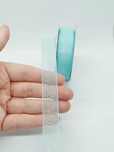 15m turquoise blue glitter woven ribbon trim card making craft sewing 16mm - Picture 1 of 1