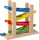 Wooden 4 Level Car Ramp Race Track - Includes 4 Wooden Toy Cars 