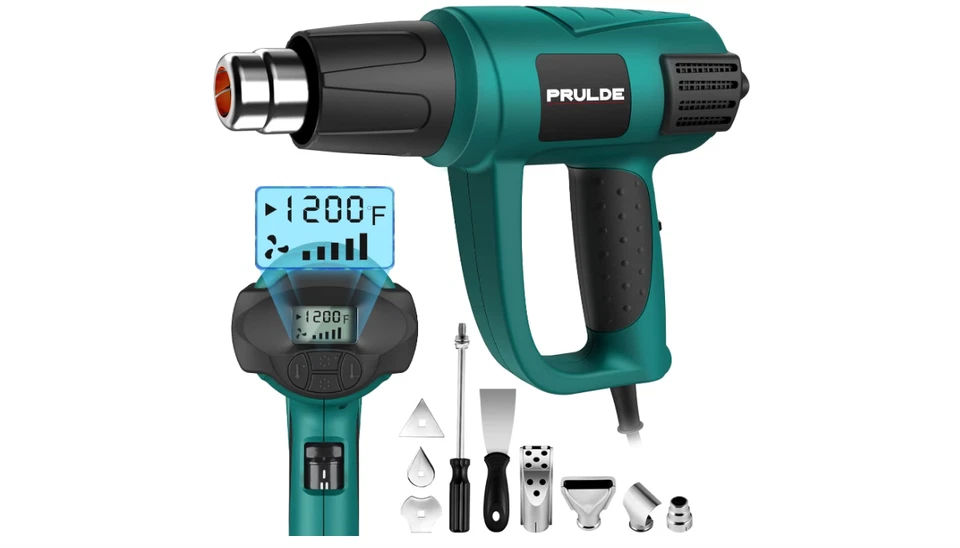 Heat Gun, LCD Display, 5 Air Flows, 120°F-1200°F Temp, 6 Nozzles for Crafting - Image 1 of 4
