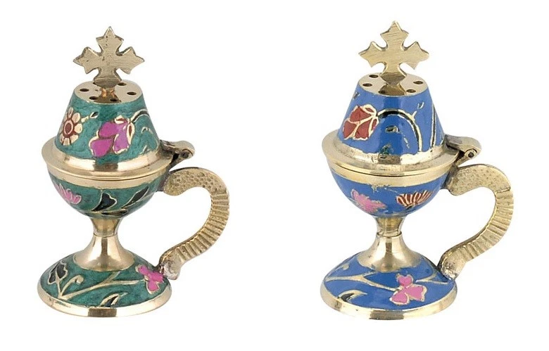 Colored by Hand Greek Orthodox Brass Incense Burner High Quality 4 1/4" 10.5cm - Image 1 of 1