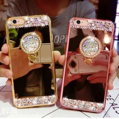 Mirror Bling Diamond Rhinestone Ring Kickstand Soft Case Cover For Various Phone - Image 1 of 4