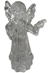 ANGEL HOLDING DOVES Natural Clear Glass Figurine ~ 7.5" T x 3 3/4" W - Picture 1 of 1