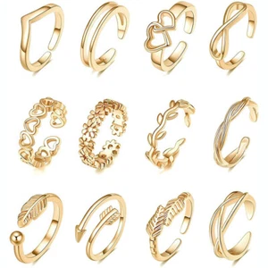Ladies 12Pcs Toe Ring Knuckle Rings Set Retro Boho Foot Ring Women Set Jewelry - Picture 1 of 13