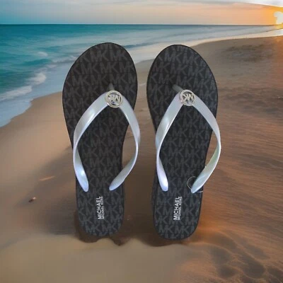 Chanclas Michael Kors Nueva Bedford Glam Plataforma PVC Logo-Negro/Slvr-Elige Talla Foto 1 de 4