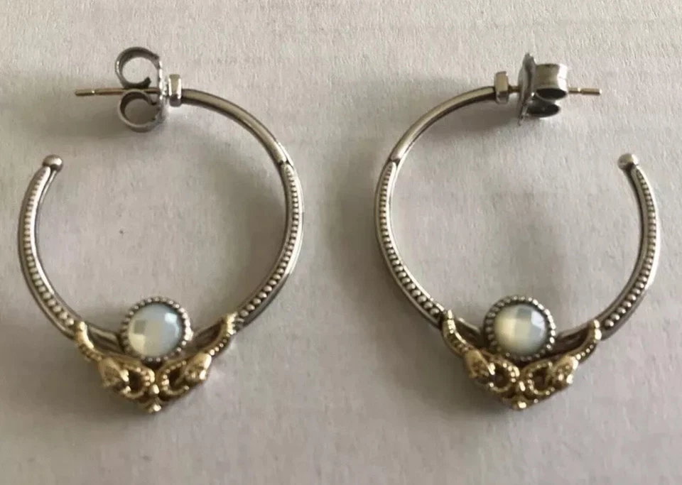 RARE Konstantino Mother of Pearl Hoop Earrings, Sterling Silver & 18K Gold - Image 1 of 4