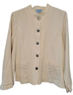 Koret Jacket PL Lightweight Creme Beige Button Front Polyester Linen Blend NEW - Image 1 of 4