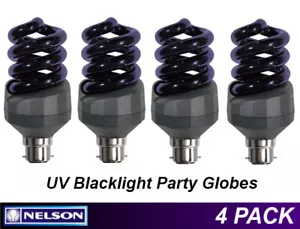 4 x UV Blacklight Party Light Globes Bulbs Lamps 20W CFL B22 Bayonet Ultraviolet - Picture 1 of 7