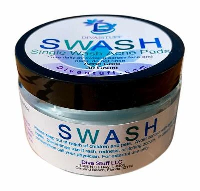 Single Wash Acne Pads, with Salicylic Acid, By Diva Stuff, Qty 30