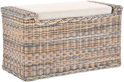 Rattan Wäschesortierer Sitzbank Wäschesammler mit 3 Fächern (Mehrfarbig) - Bild 1 von 4