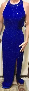 NWT ANDRETTA DONATELLO Blue SILK Beaded Prom Wedding Formal Long Gown - Picture 1 of 6