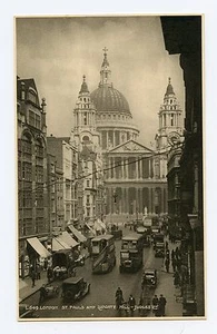 Postal en blanco y negro de la catedral de San Pablo y Ludgate Hill, Inglaterra (impresión en fotograbado) - Imagen 1 de 2